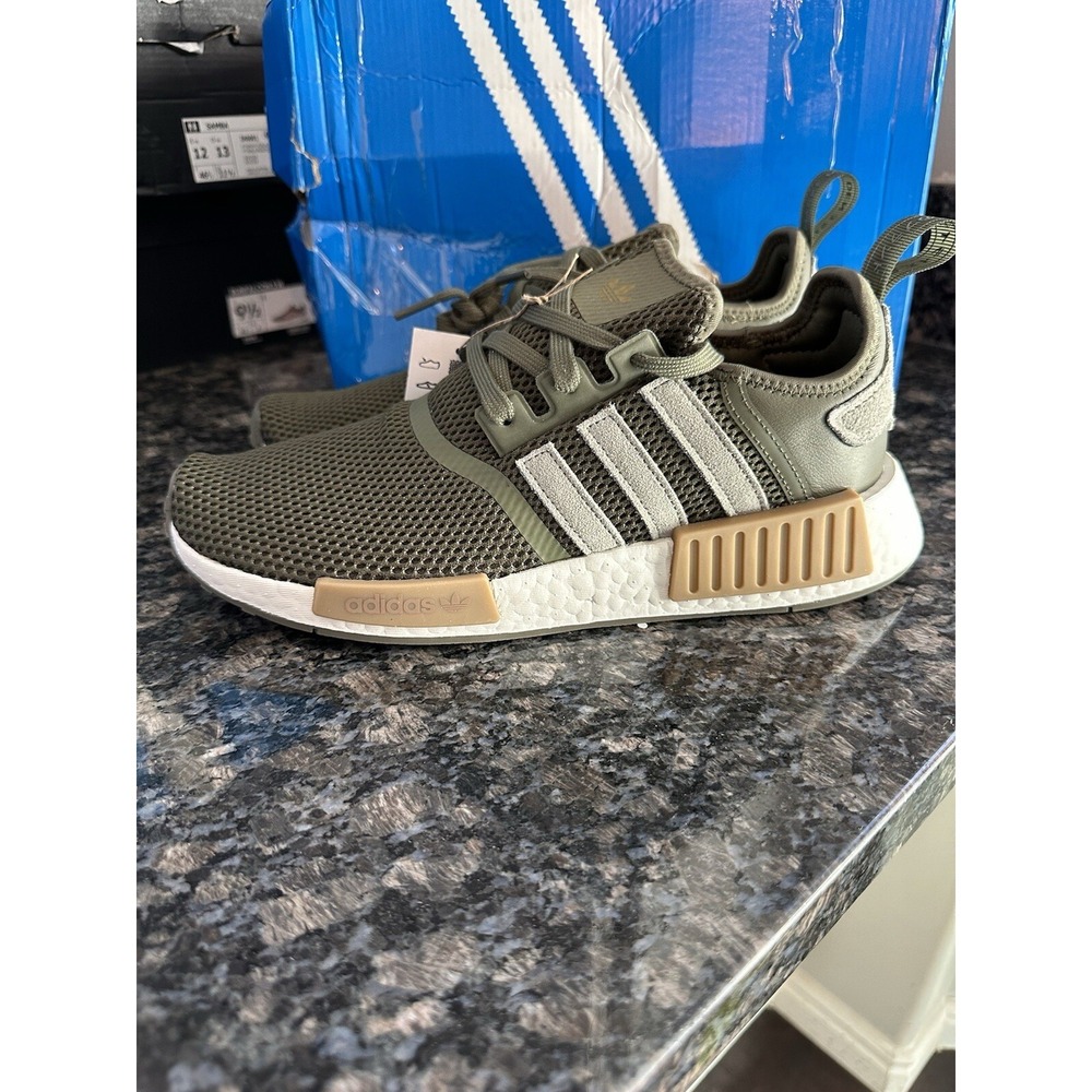 NEW‎ Mens ADIDAS NMD_R1 Olive Strata Silver Pebble MESH Shoes AUTHENTIC